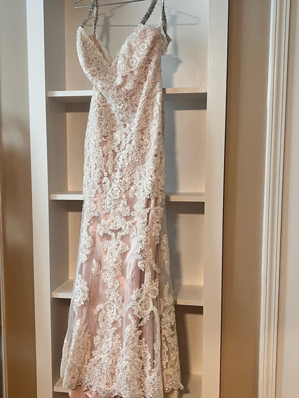 Mori Lee Blush Pink and Ivory Lace Wedding Dress